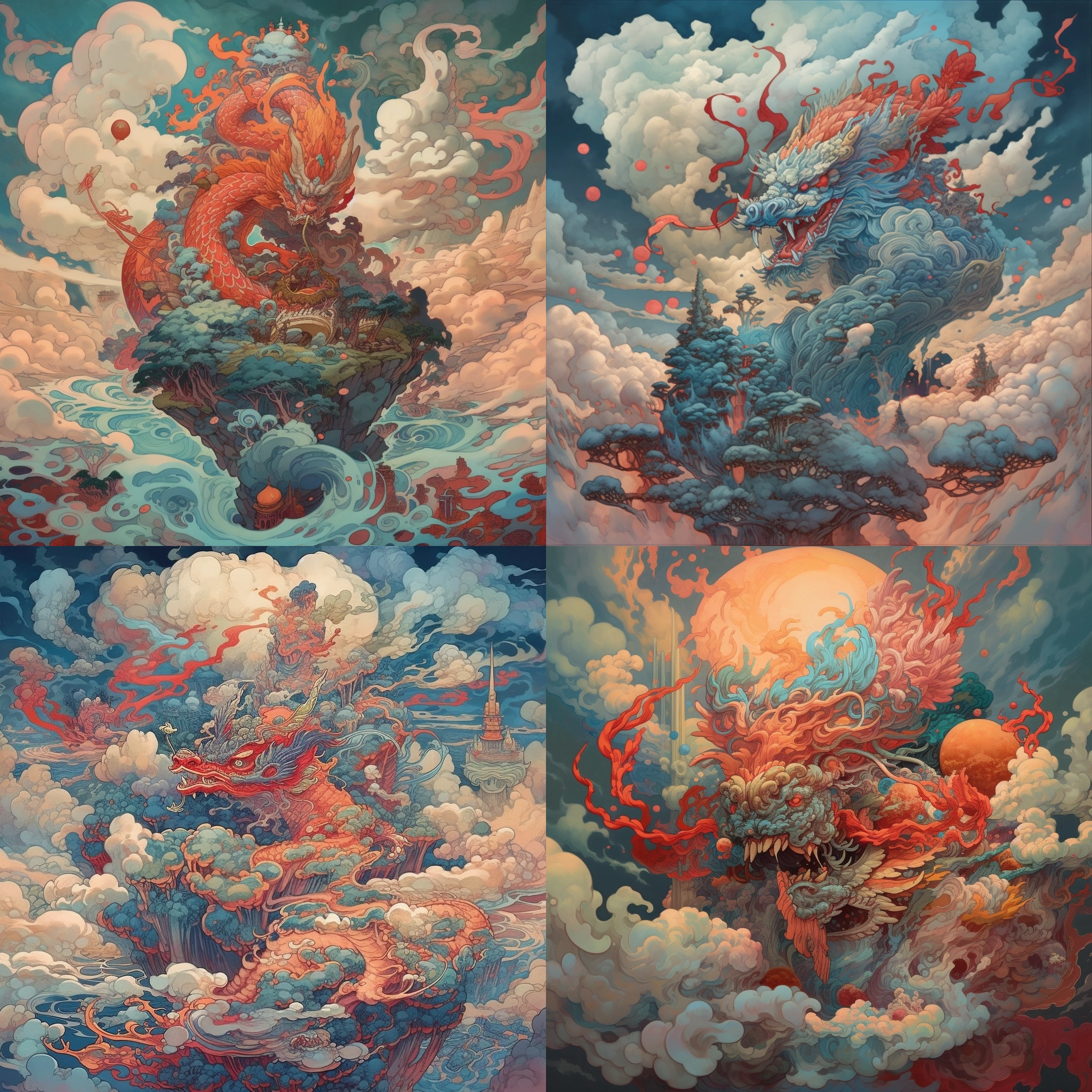 Chinese Dragon, Cloud, mountain, Floating in t ...