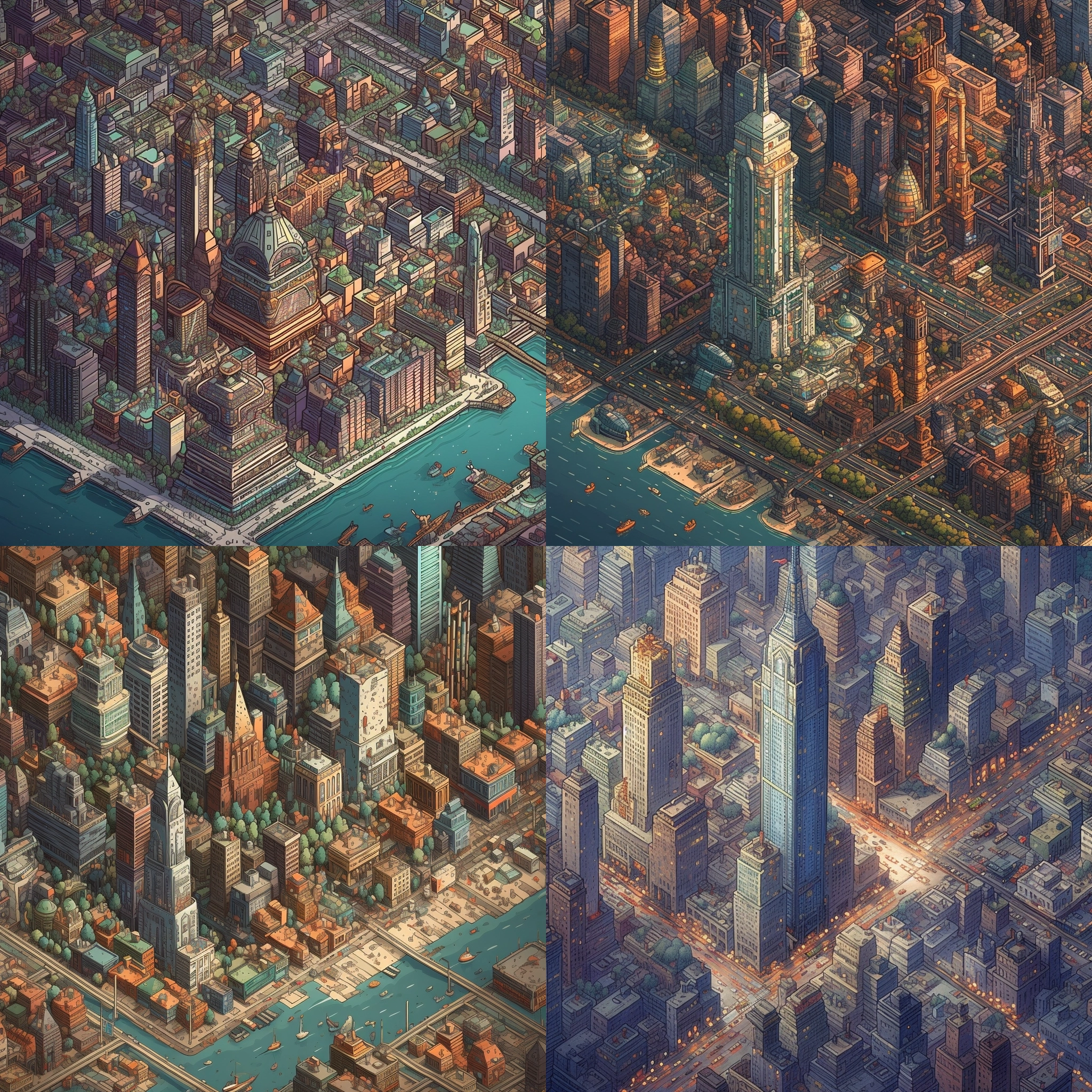 future new york, wide birds eye view, pixel art, detailed