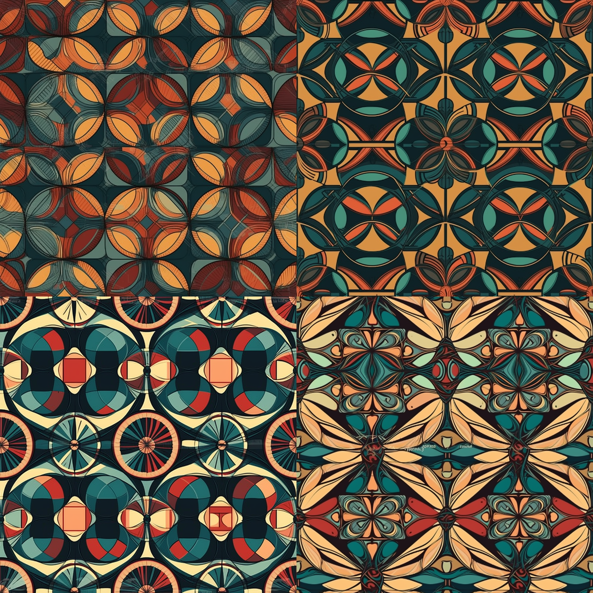 seamless pattern, symmetric, retro colors, geo ...