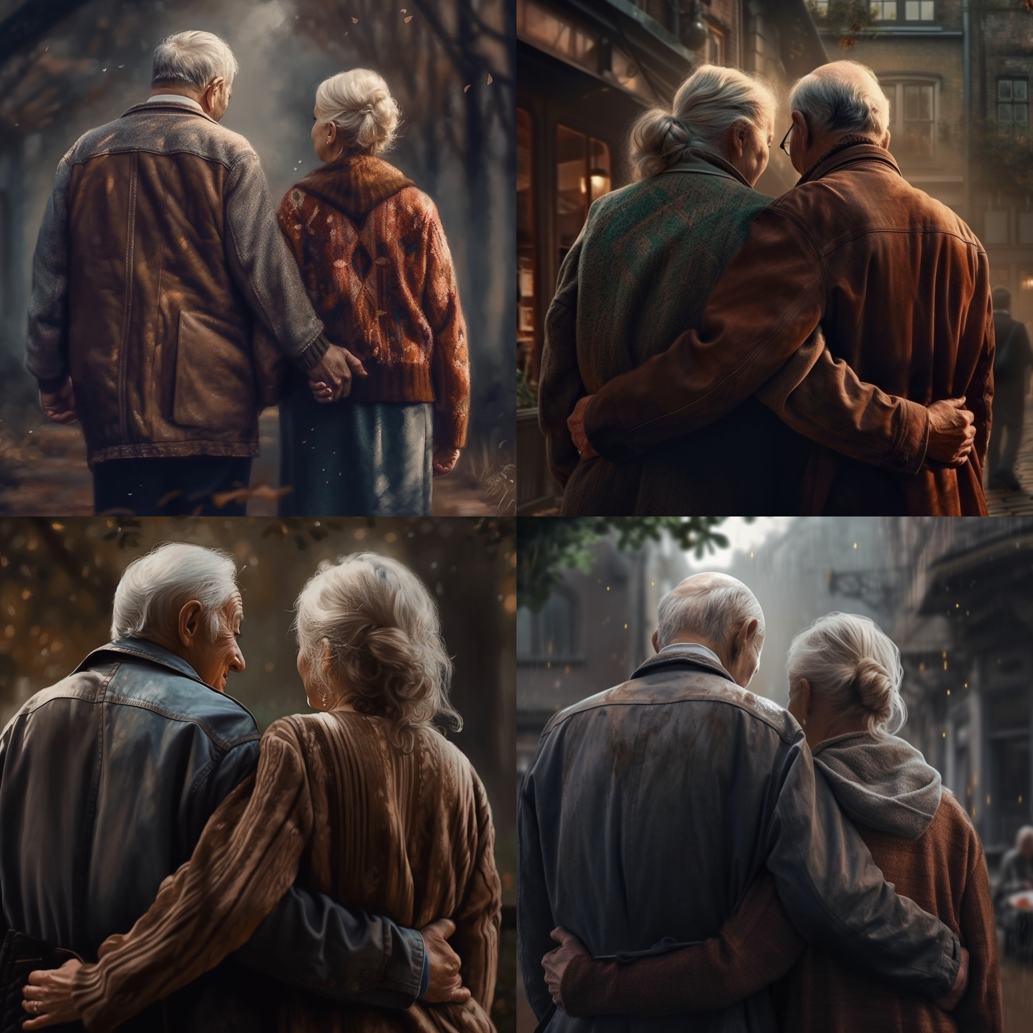 old couple, hands carrying each other, romanti ...