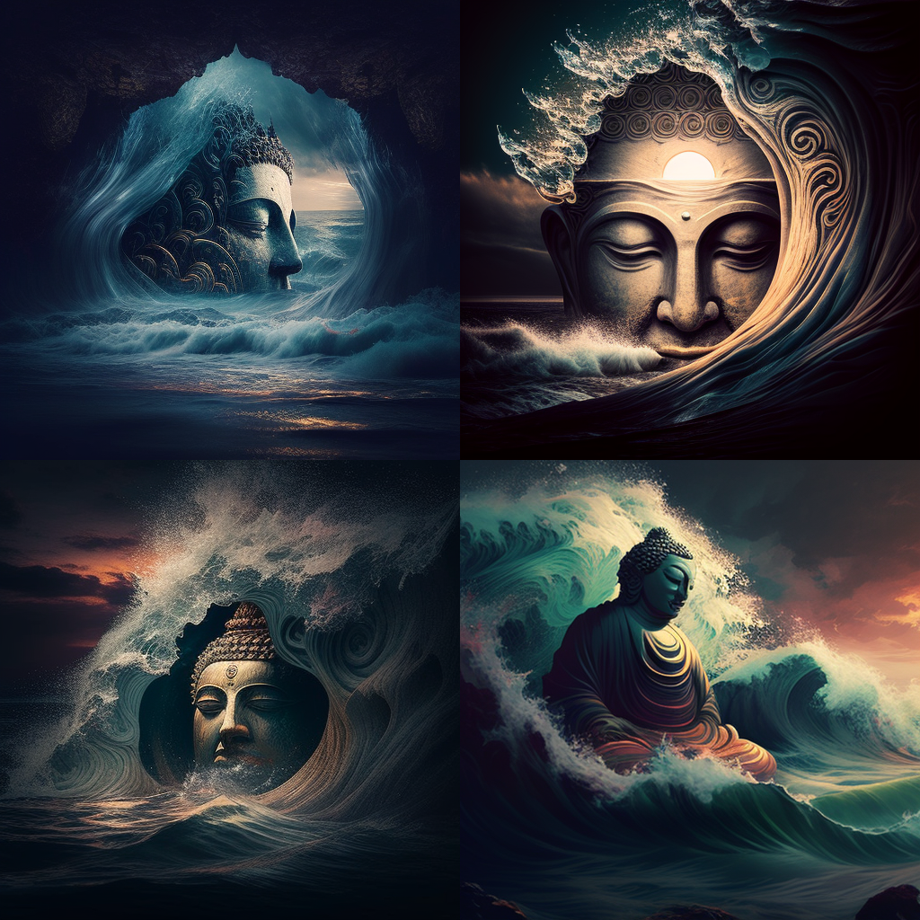 digital art, buddha, closed eyes, wisdom, sea  ...