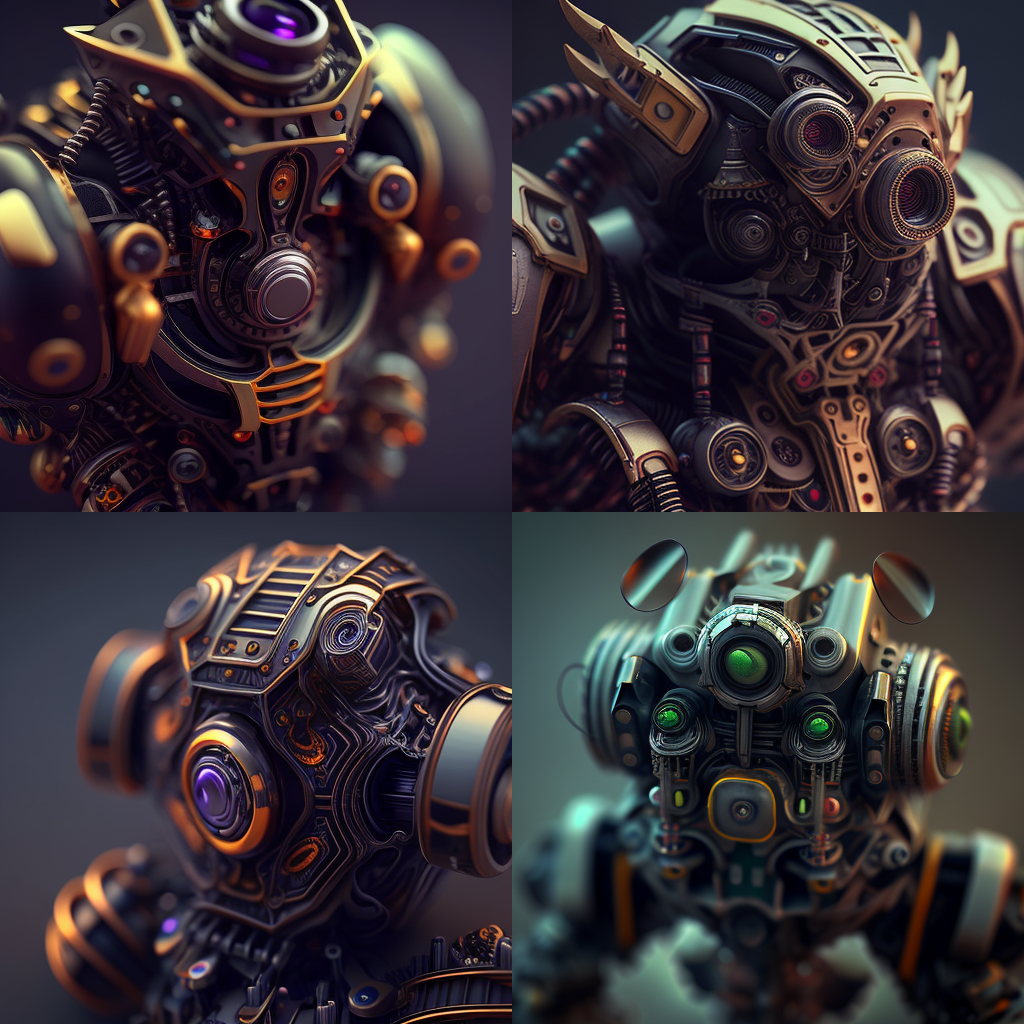 Robot, Macro View, HD, Oblique Blur, Intricate Details, Color Grading, Detailed
