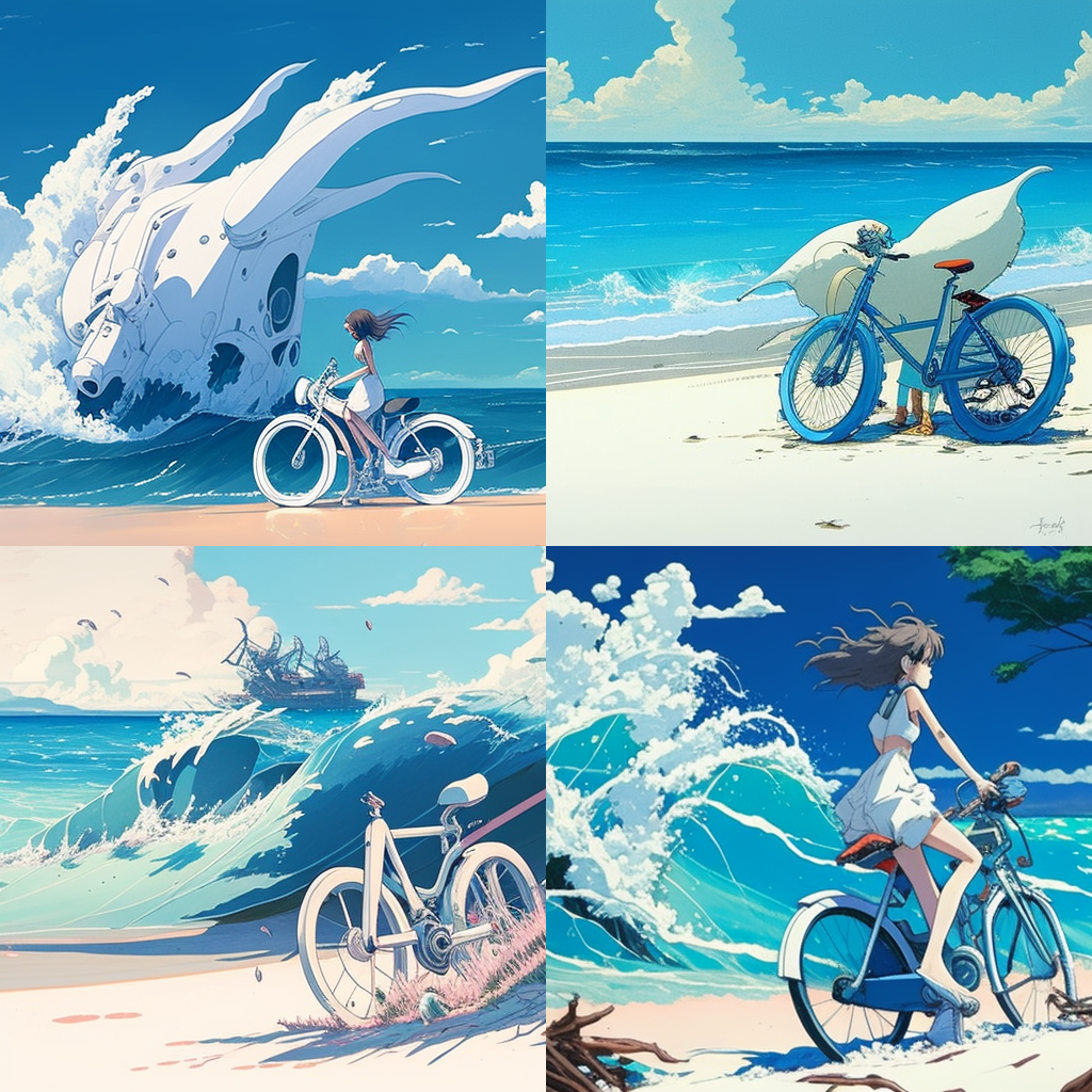 blue sea, white bike, beach side, wave, side v ...