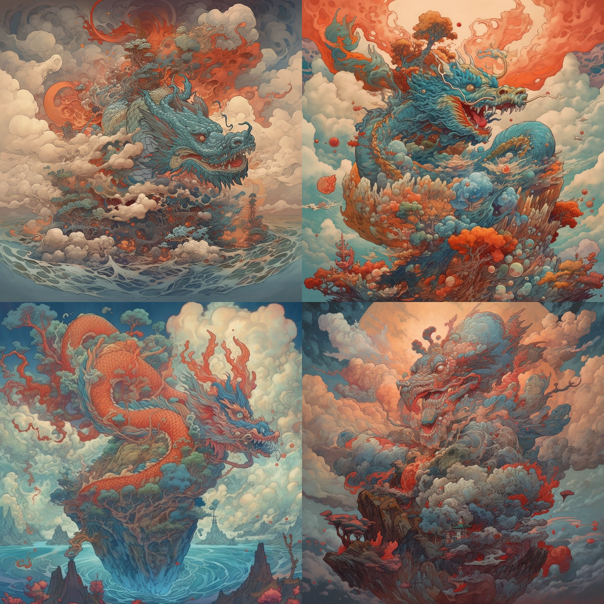 Chinese Dragon, Cloud, mountain, Floating in t ...