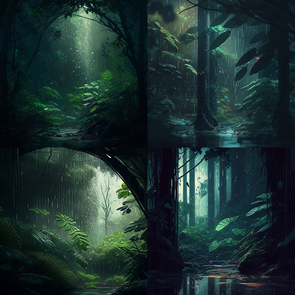 raining inside forest, green, light, beautiful ...