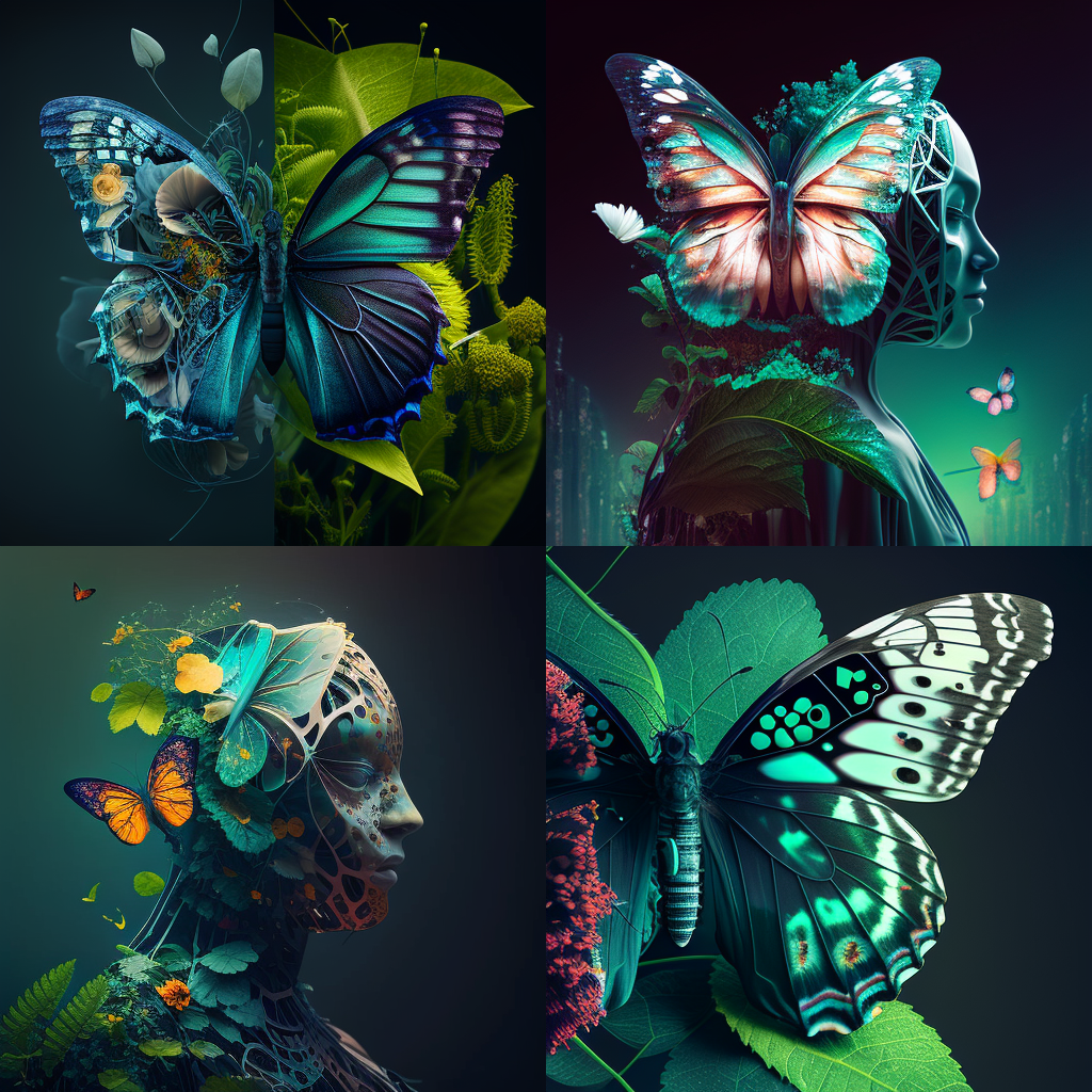 AI & Human, coliving, future world, flower, butterfly, green