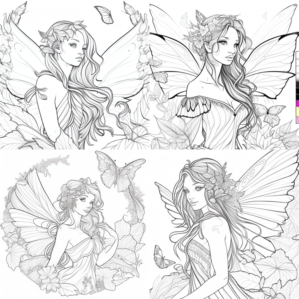 coloring book line art, a fairy with butterfly ...