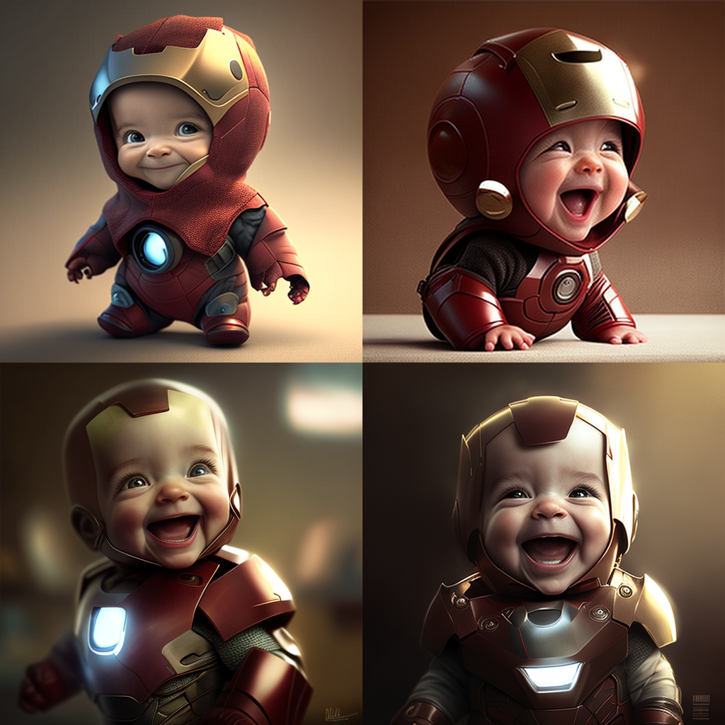 cute, baby, smile, ironman, happy, pixar style