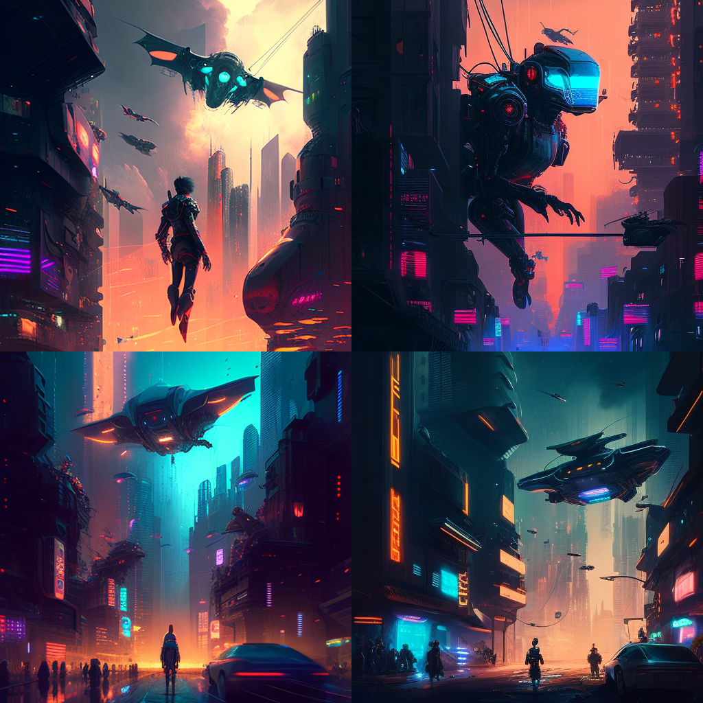 Futuristic cityscape, cyberpunk style, neon-li ...