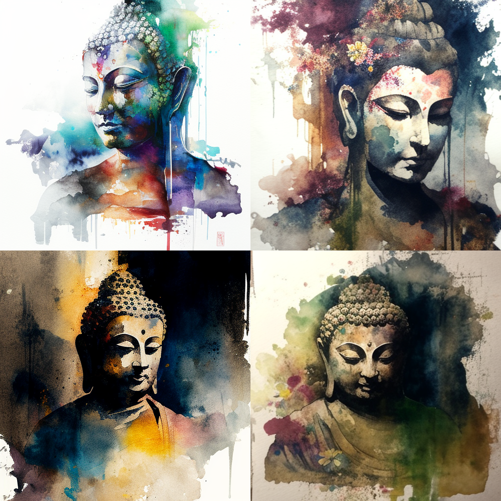 Watercolor, Buddha, Layering, Wet-on-wet