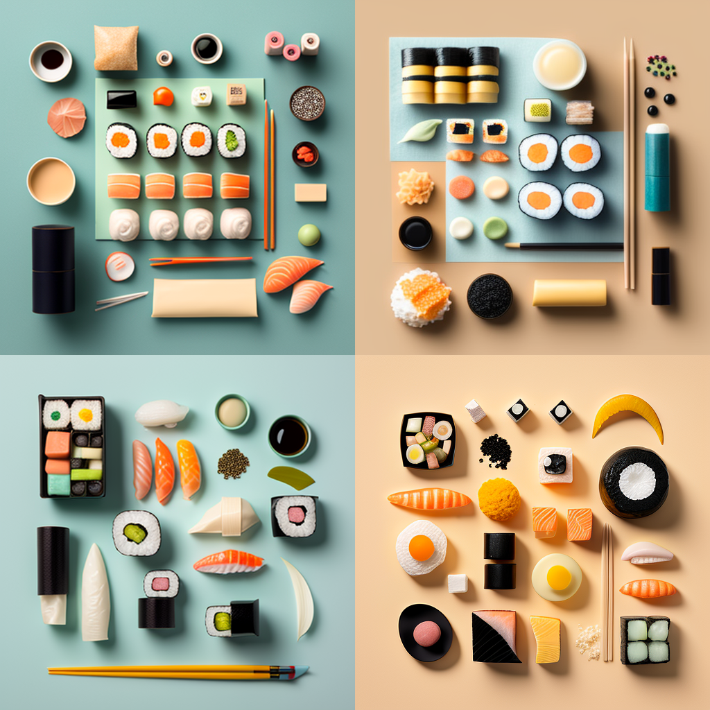 sushi, photo, Knolling, Pastel Background, Stu ...