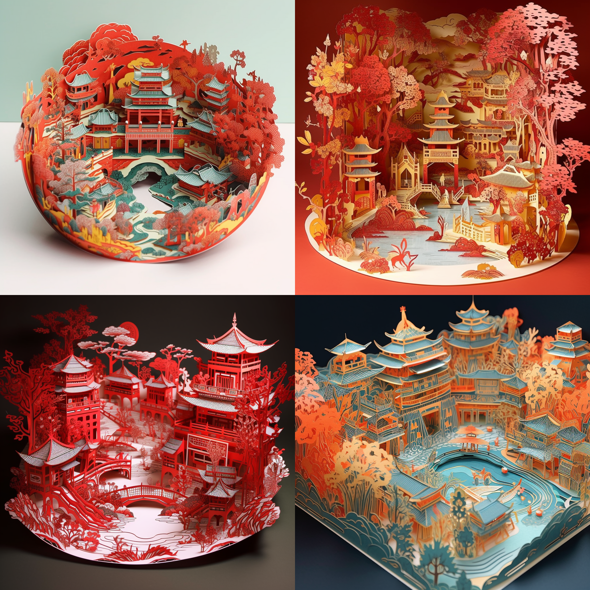 multi-dimensional paper kirigami craft, chines ...